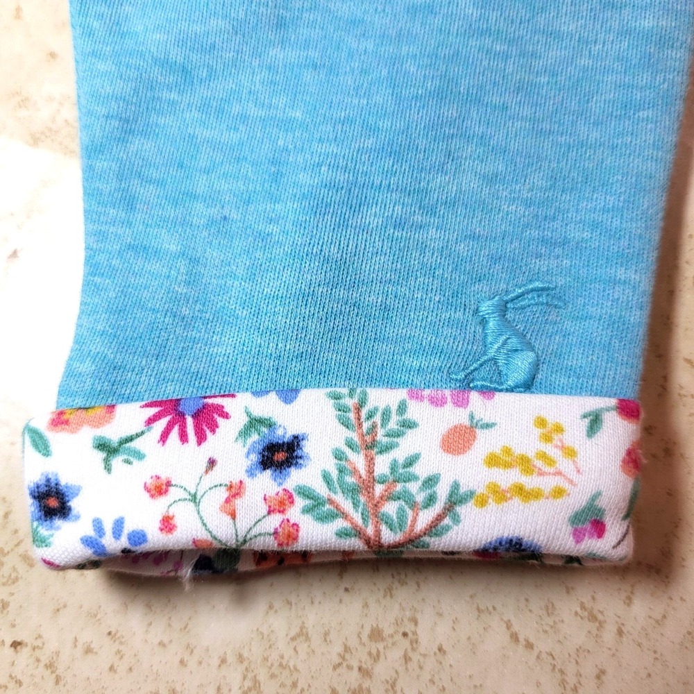 Joules Grove Ocean Blue Pant‎ Floral Print Cuff Sheep Pocket Organic 6-9 month - Picture 5 of 10